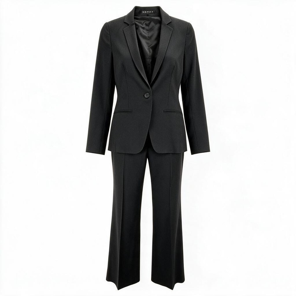 Theory Pant Suit Womens Size 4 Black Pinstripe 100% Wool 2 Piece Blazer USA 3029